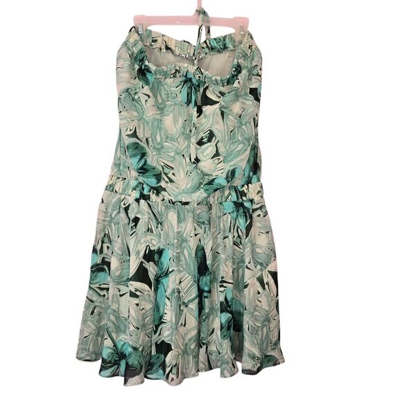 Iceberg Floral Green Strapless drop waist Dress, 100% Silk, Size M - Picture 1 of 8